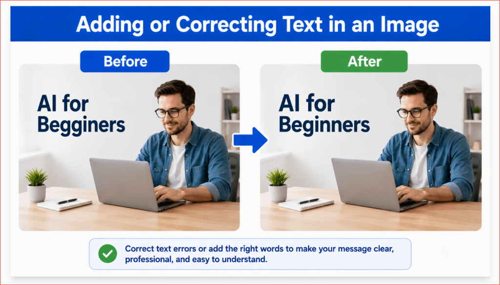 Checklist for adding or correcting image text with accurate spelling, readable contrast, safe spacing, and correct placement.