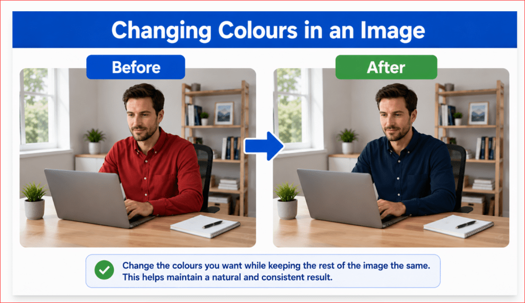 Before-and-after example of changing an object’s colour while preserving its texture, highlights, and shadows.