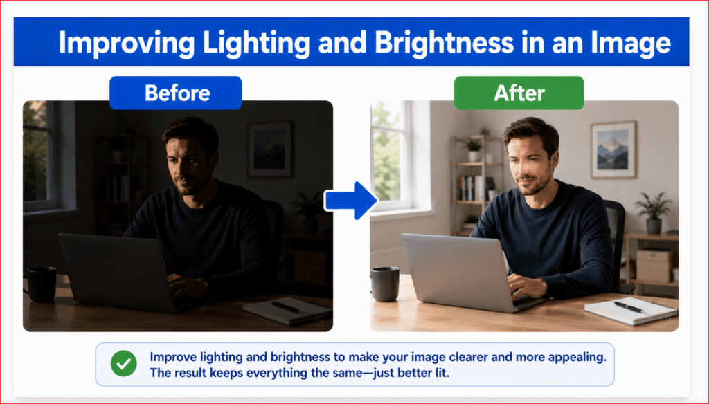 Before-and-after example of improving image lighting while preserving natural colours, highlights, and detail.