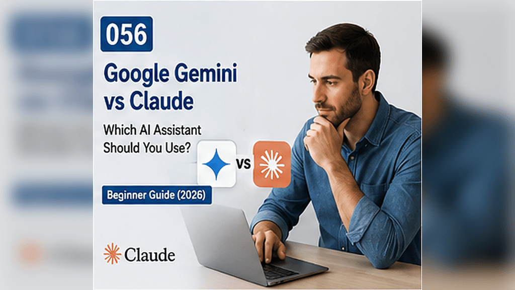 Man comparing Google Gemini and Claude AI assistants on a laptop.