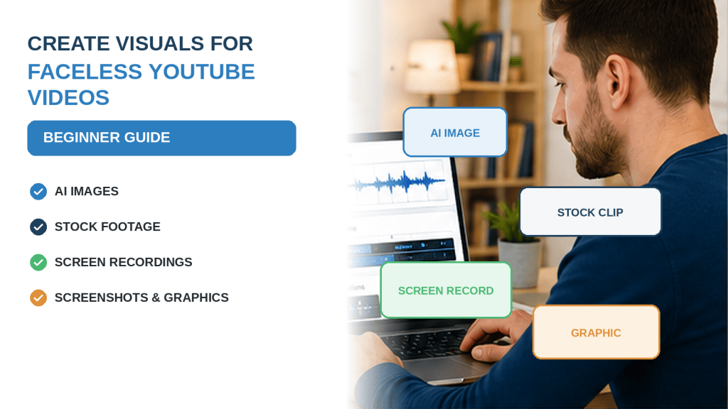 How to Create Visuals for Faceless YouTube Videos with AI Images, Stock Footage, and Screen Recordings: Beginner Guide&nbsp;(2026)