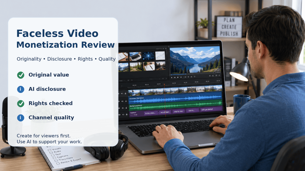 Reused Content, AI Disclosure, and YouTube Monetization for Faceless Videos: Beginner Guide&nbsp;(2026)