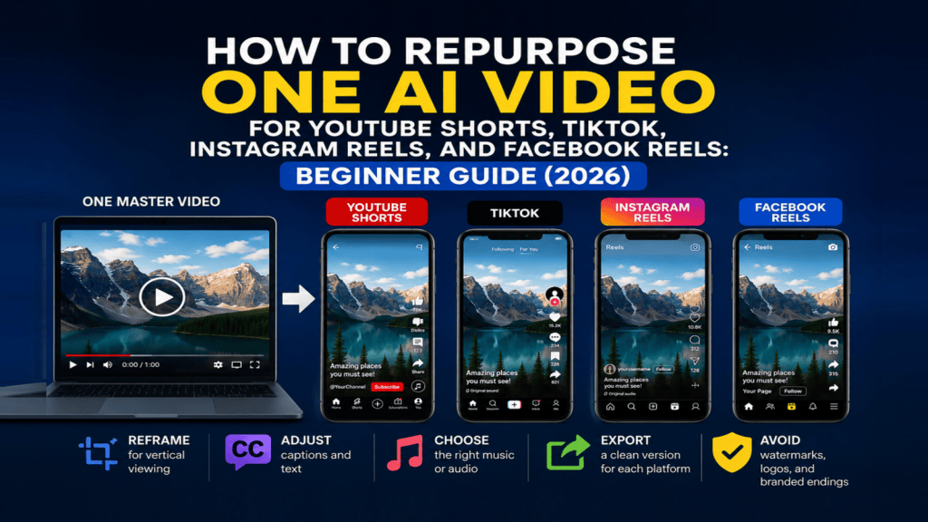 How to Repurpose One AI Video for YouTube Shorts, TikTok, Instagram Reels, and Facebook Reels: Beginner Guide&nbsp;(2026)